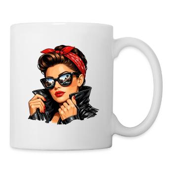 Cool pin-up girl in leather jacket & sunglasses - Mug - white - Right