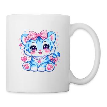 Tigre Bleu Kawaï Girly – Cute & Félin - Mug blanc - blanc - Droite