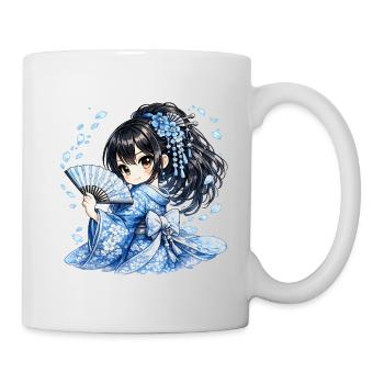 Geisha Kawaï en Kimono Bleu – Élégance Japonaise - Mug blanc - blanc - Droite