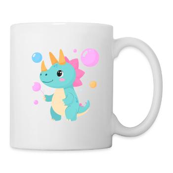 Comic Dinosaur Playing with Soap Bubbles – Cute - Mug - white - Right