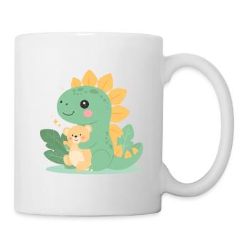 Petit dinosaure de dessin animé avec un ours en peluche – Mignon - Mug blanc - blanc - Droite