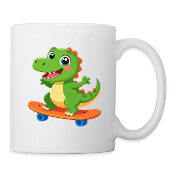 Petit dinosaure vert sur un skateboard – Design cool - Mug blanc - blanc - Droite
