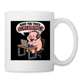 Cochon au bureau des casques - Mug blanc - blanc - Droite