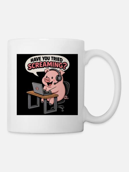 Pig at the headset desk - Mug - white