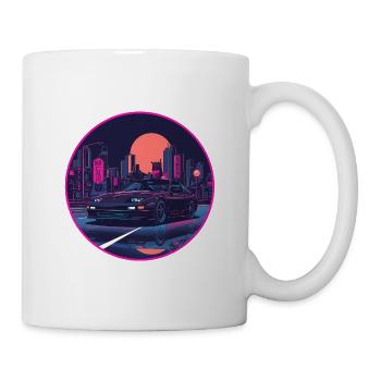 Retro 80er JDM Schrägheck Neon Tokyo Emblem - Tasse - Weiß - Rechts