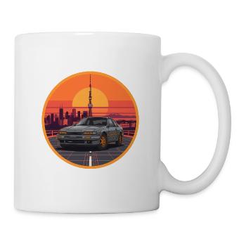 Retro 80er JDM Coupé Tokyo Tower Sonnenuntergangsemblem - Tasse - Weiß - Rechts