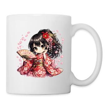 Geisha Kawaï – Kimono & Éventail Rose - Mug blanc - blanc - Droite