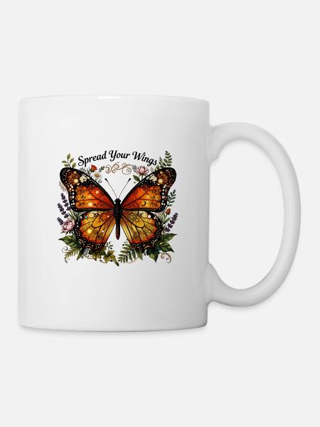 Breite deine Flügel aus: Blumenschmetterling - Tasse - Weiß