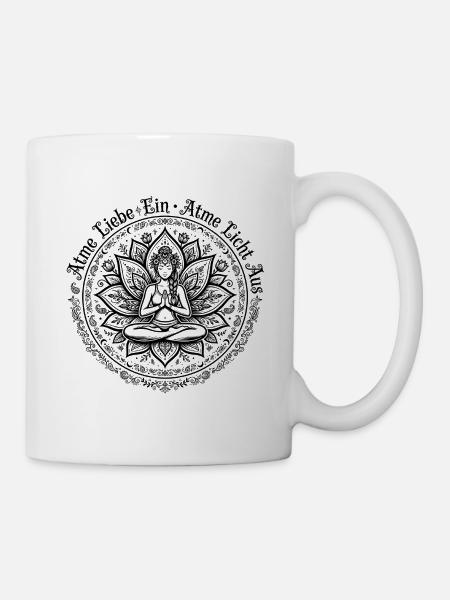 Atme Liebe Ein Atme Licht Aus - Namaste Lotus Yoga - Mug - white