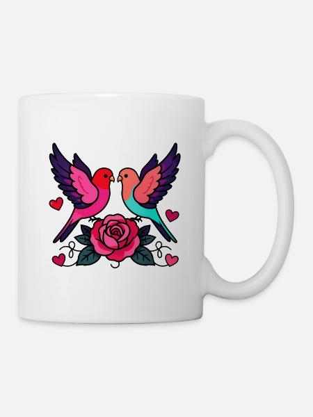 Vibrant Love Birds with Rose - Mug - white