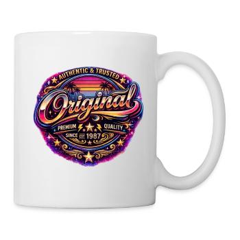 Insigne rétro Synthwave néon des années 1980 Original 1987 - Mug blanc - blanc - Droite