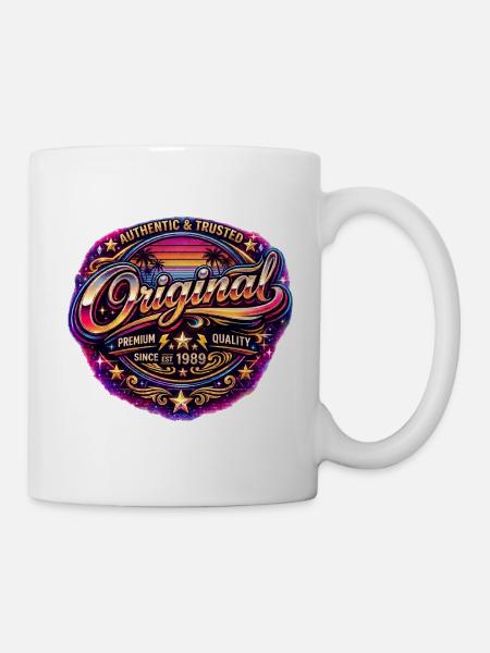 Retro 1980s Neon Synthwave Original 1989 Badge - Mug - white