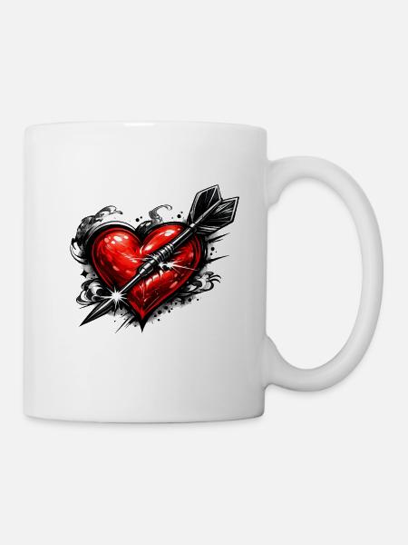 Heart with arrow in tattoo style - Mug - white