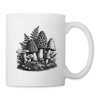 Linogravure vintage aux champignons forestiers - Mug blanc - blanc - Droite