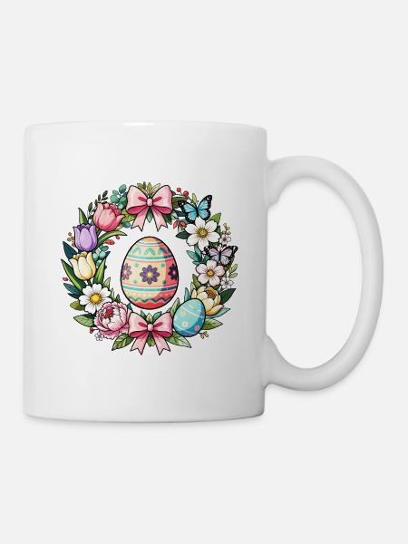 Pastel Easter Floral Egg Wreath - Mug - white