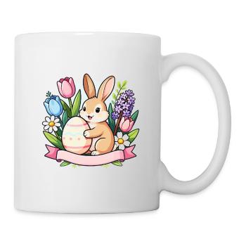Osterhase mit Blumen-Ei - Tasse - Weiß - Rechts