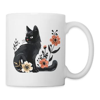 Dark cat among spring flowers - Mug - white - Right