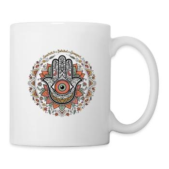 Geschützt Behütet Gesegnet Bunt Hamsa - Tasse - Weiß - Rechts