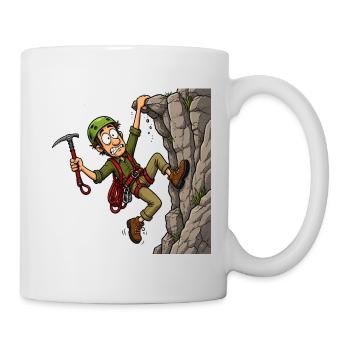 Comic-Bergsteiger am Überhang – Klettern Abenteuer - Tasse - Weiß - Rechts