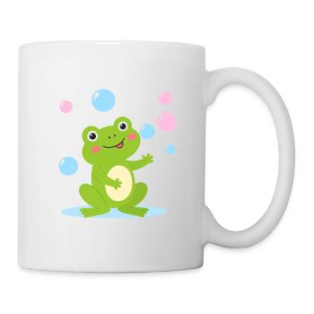 Grenouille de dessin animé verte avec des bulles de savon – amusant - Mug blanc - blanc - Droite