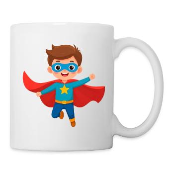 Comic Junge als Superheld – Heldenhaftes Design - Tasse - Weiß - Rechts