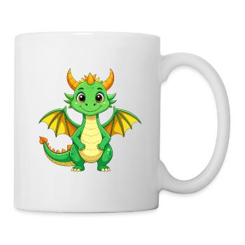Kleiner grüner Drache mit Flügeln – Fantasy Motiv - Tasse - Weiß - Rechts