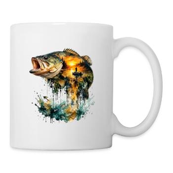 Pêche au coucher d'aquarelle géante - Mug blanc - blanc - Droite