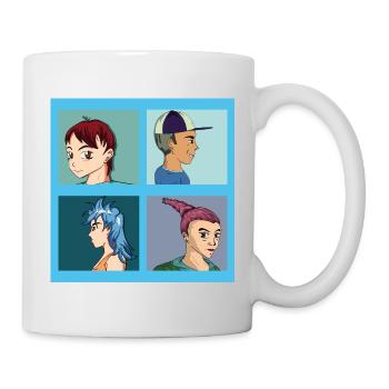 Vier Porträts aus Anime-Illustrationen - Tasse - Weiß - Rechts
