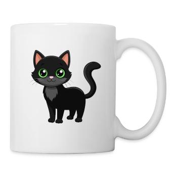Süße schwarze Katze - Tasse - Weiß - Rechts