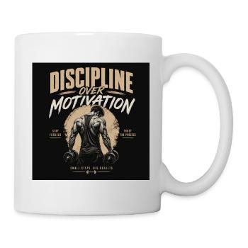 Disziplin über Motivation Fitness - Tasse - Weiß - Rechts
