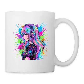 Neon Anime Kopfhörer Portrait - Tasse - Weiß - Rechts