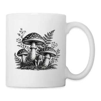 Linogravure vintage aux champignons forestiers - Mug blanc - blanc - Droite