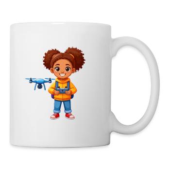 Kleine Pilotin steuert fliegende Drohne – Technik - Tasse - Weiß - Rechts