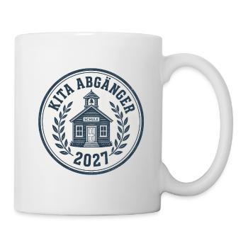 Kita Abgänger 2027 – Rundes Logo mit Ehrenkranz - Tasse - Weiß - Rechts