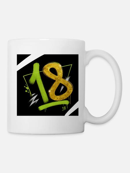 Glitzer 18 Graffiti Neon Zahl - Tasse - Weiß