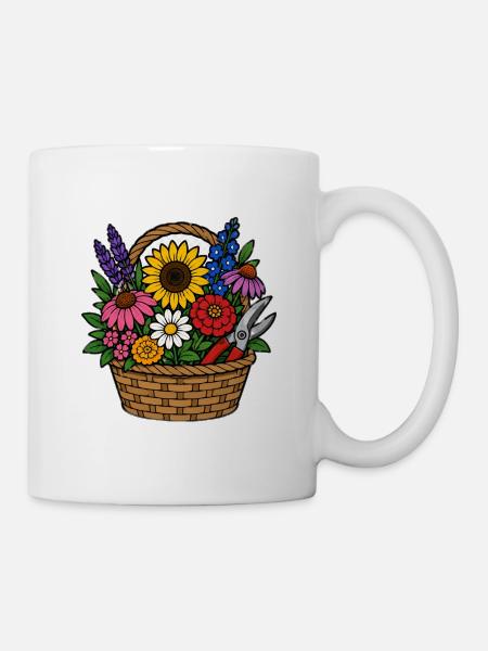 Blumenkorb Pracht Design - Tasse - Weiß