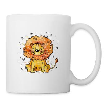 Doodle-Löwe im Orangen Fell - Tasse - Weiß - Rechts