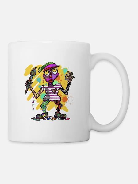 Bunte Fantasiefigur mit Farbklecks - Tasse - Weiß