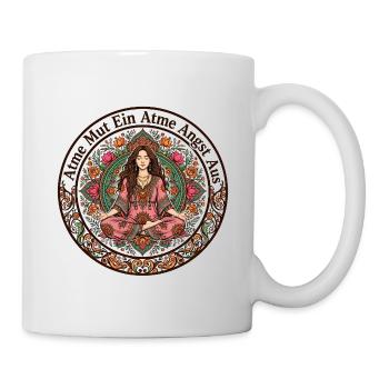 Atme Mut Ein Angst Aus Bunt Yoga - Tasse - Weiß - Rechts