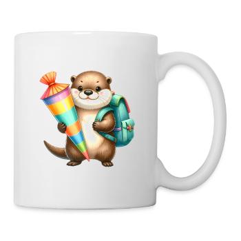 Little otter with school cone & satchel - Mug - white - Right