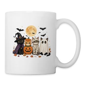 Halloween Katzen Hexe Kürbis Mumie Geist Kostüm - Tasse - Weiß - Rechts