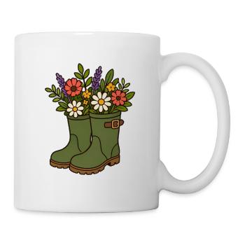 Flowers in rubber boots - Mug - white - Right