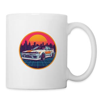 Retro 80er JDM Limousine Neon Cyber City Emblem - Tasse - Weiß - Rechts