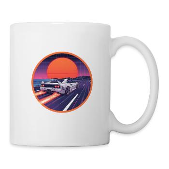 Retro 80er Cyber Supercar Neon Highway Emblem - Tasse - Weiß - Rechts