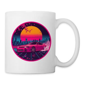 Retro 90er JDM R33 Sakura City Raster-Emblem - Tasse - Weiß - Rechts