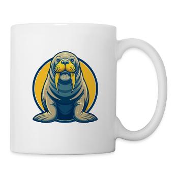 Walrus Kawaii Maskottchen Cartoon Clipart Logo Abzeichen - Tasse - Weiß - Rechts