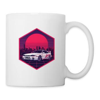 90er Synthwave R32 Racing JDM Neon Hex-Aufkleber - Tasse - Weiß - Rechts