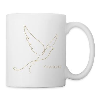 Goldene Freiheit – Filigrane Buchstaben & Taube - Tasse - Weiß - Rechts