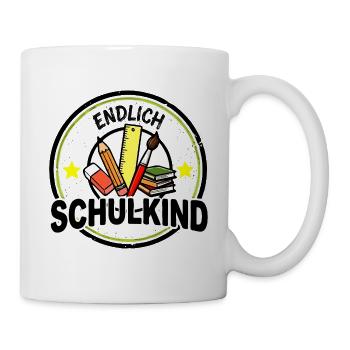 Endlich Schulkind - Schulmotiv Emblem Vintage - Tasse - Weiß - Rechts