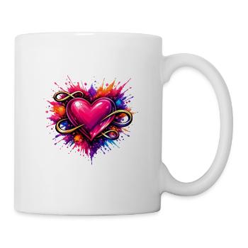 Herz mit Unendlichkeitszeichen und Farbexplosion - Tasse - Weiß - Rechts